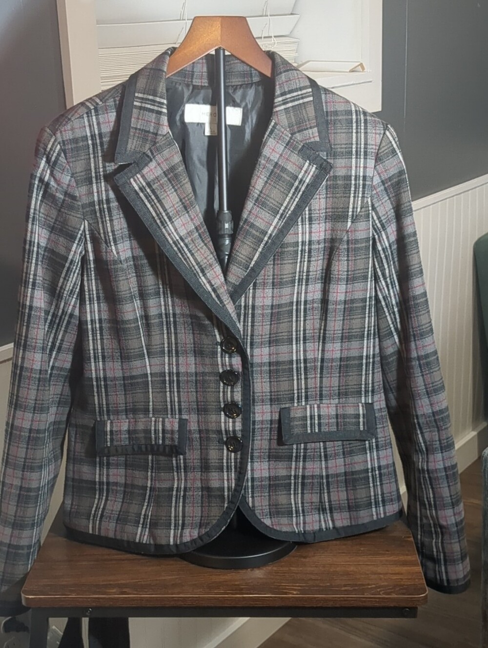 Merona Gray Plaid Blazer with Fusia Pink Windowpane, Women's L